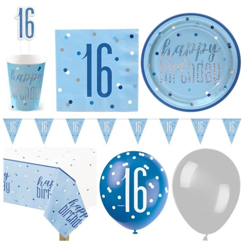 Deluxe Blue 16th Birthday Party Set