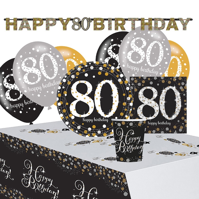 Golden 80th Birthday decoration set 41 pieces