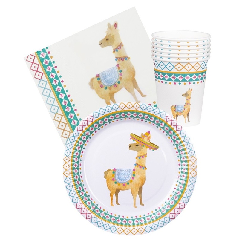 Llama Party Tableware Set 24 Pieces