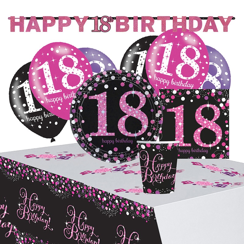 Pink 18th Birthday decoration set 41 pieces