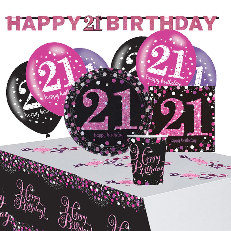 Pink 21st Birthday decoration set 41 pieces