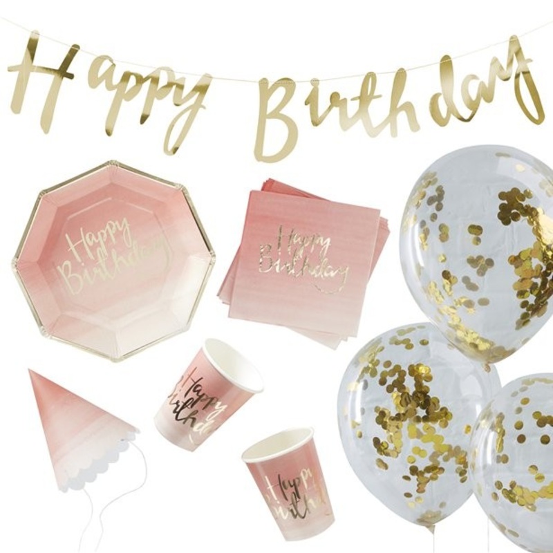 Pink Ombr Birthday party set 70 pieces