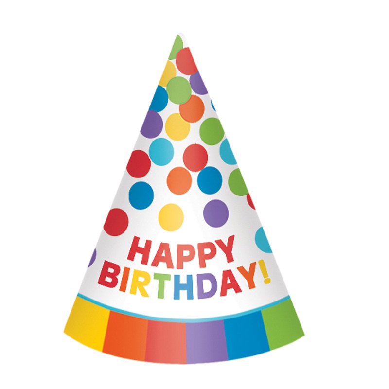 Rainbow party hat Happy Birthday 12 pieces
