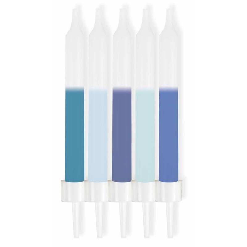 10 blue and white cake candles 6cm