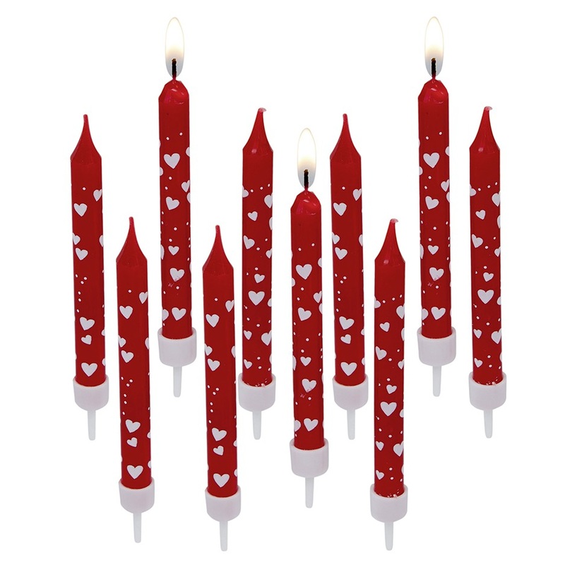 10 Shiny Hearts cake candles with holder