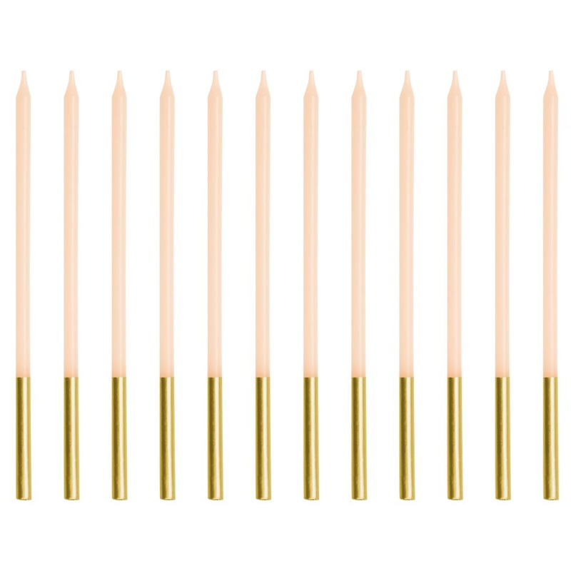 12 birthday candles beige-gold 14cm