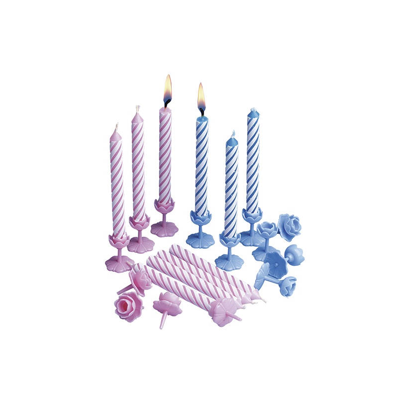 12 Blue Birthday cake candles Including holders 7.5cm