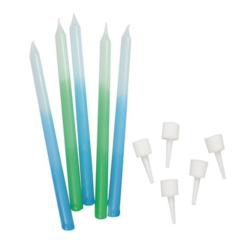 12 blue-green cake candles ombre 10cm