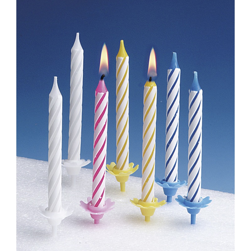 24 Lovely Birthday Cake Candles Colored Including 12 holders 5cm