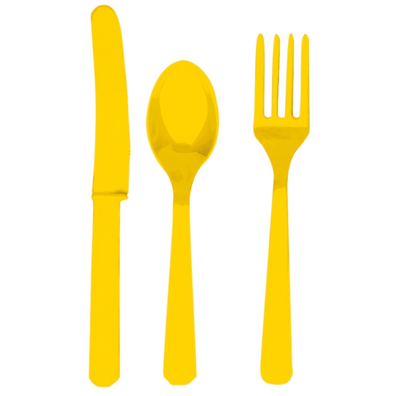24 pcs. Party buffet cutlery set sun yellow