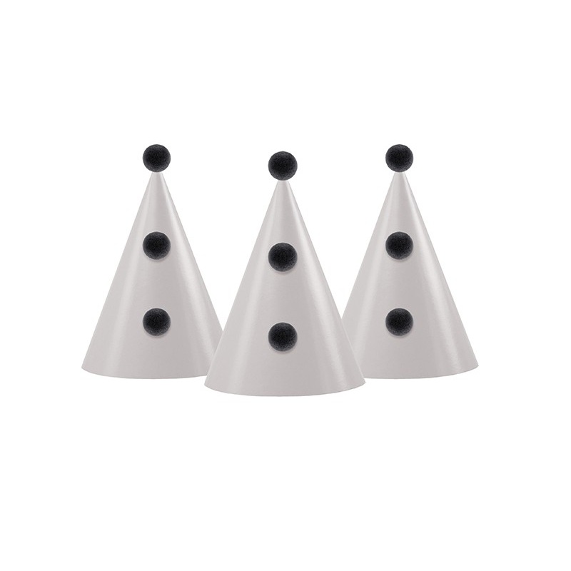 3 white party hats with pompons 16 x 10cm