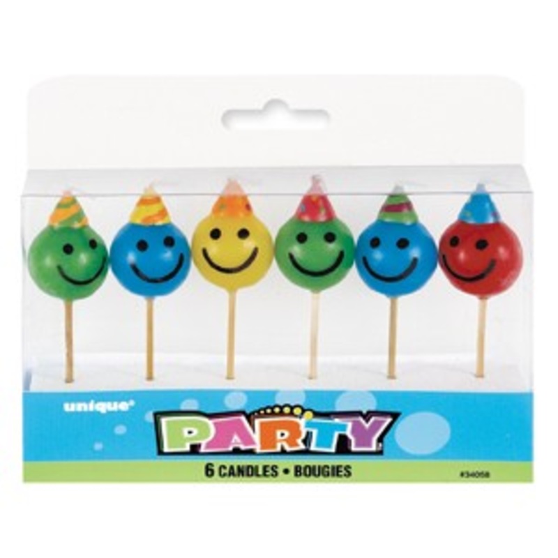 6 mini Smiley World cake candles 7.5cm