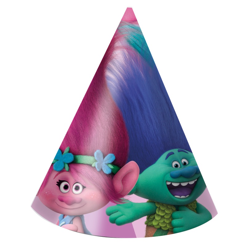 6 party trolls hats made of cardboard