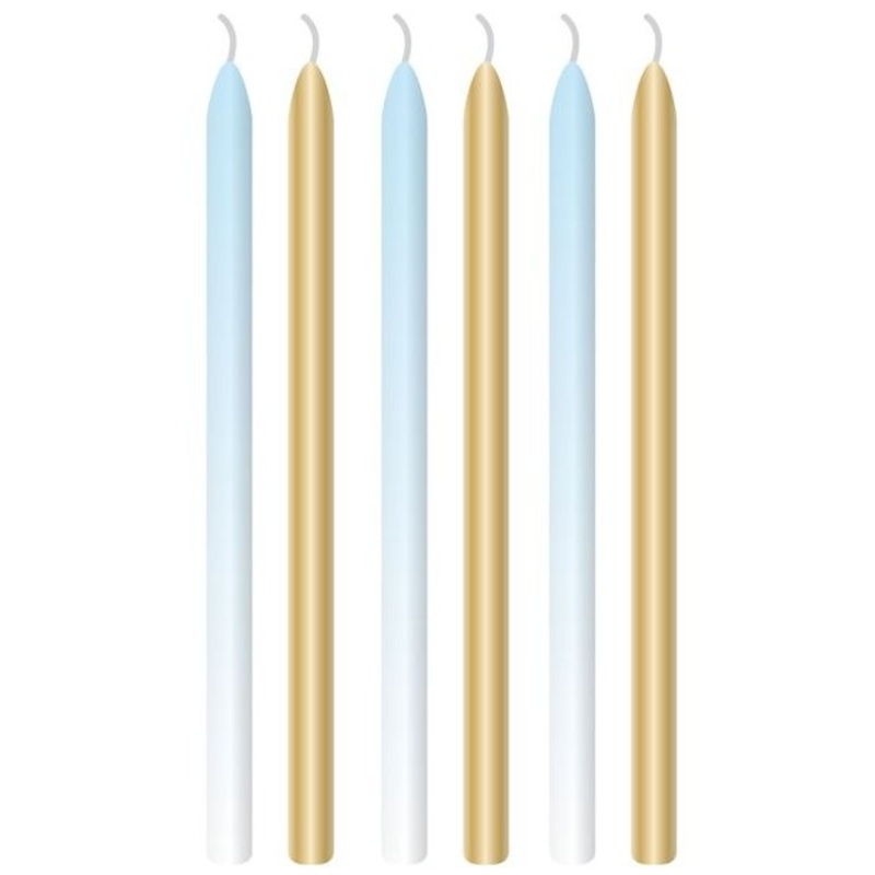 6 Royal First Birthday cake candles blue 12cm