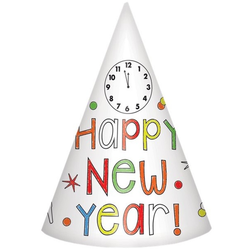 8 New Year party hats for coloring