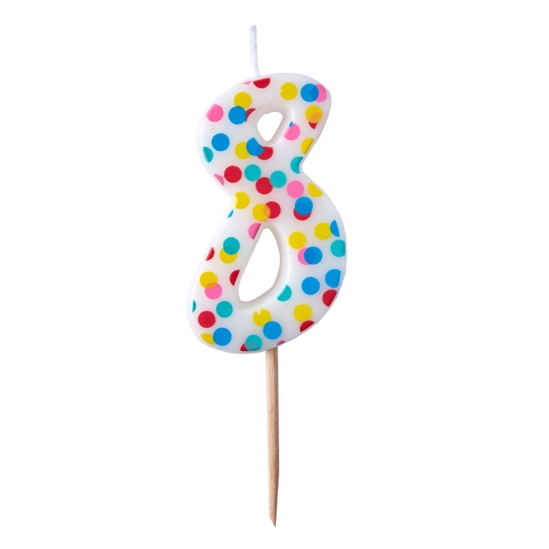 Colorful mix & match number 8 cake candle 9cm
