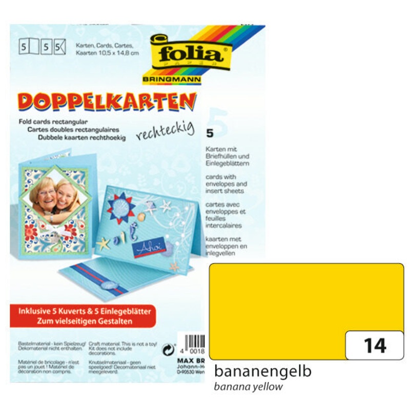 Doppelkarten mit Umschlag rechteckig mit Kuverts gelb 10,5x14,8cm 5 Stck