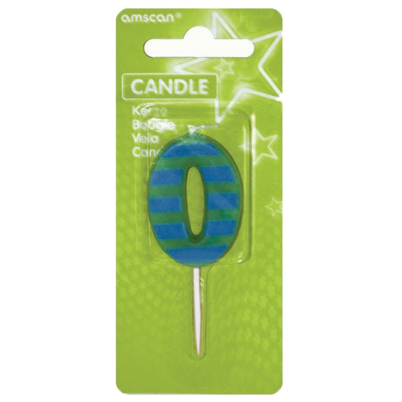 Fiesta number candle 0 for cakes green-blue striped