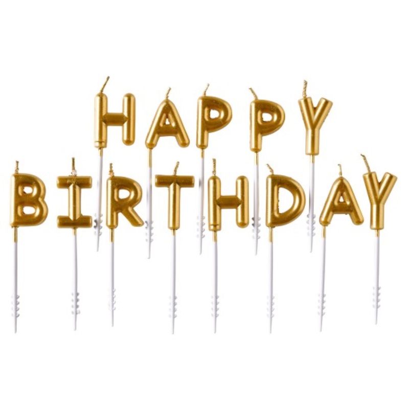 Golden Happy Birthday cake candles 13 pieces
