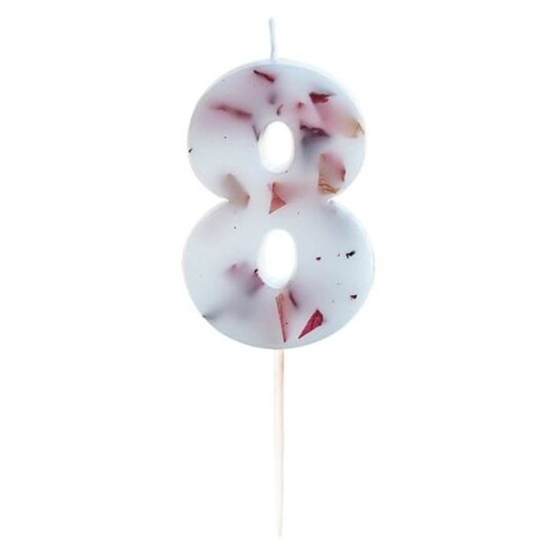 Rose petals number 8 cake candle
