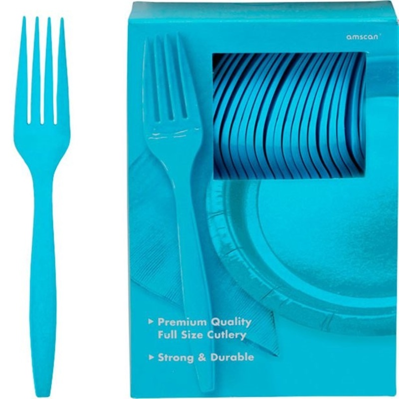 100 plastic forks turquoise