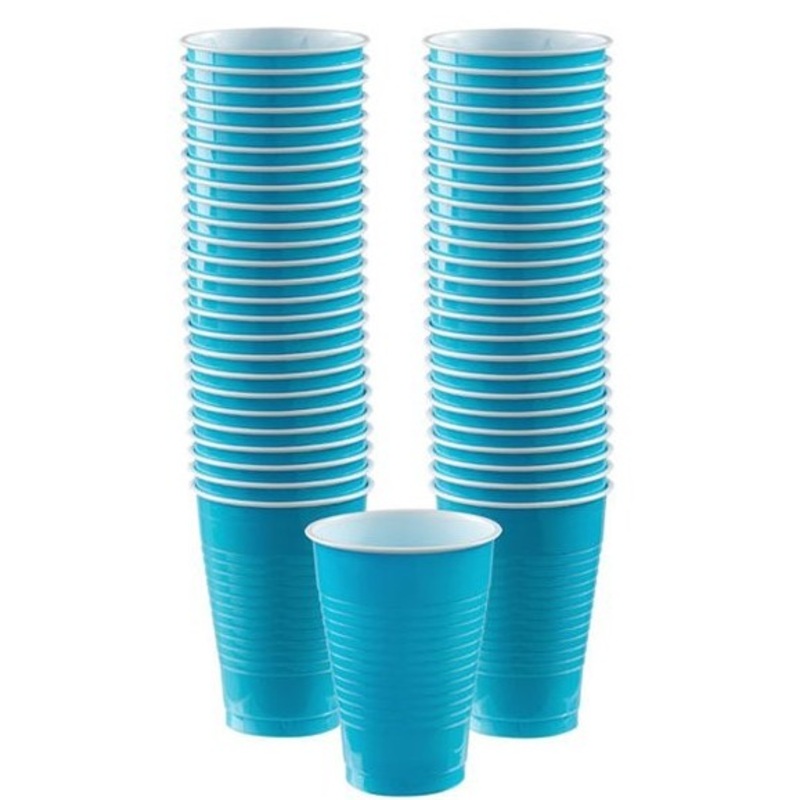 100 turquoise plastic cups Geneva 355ml