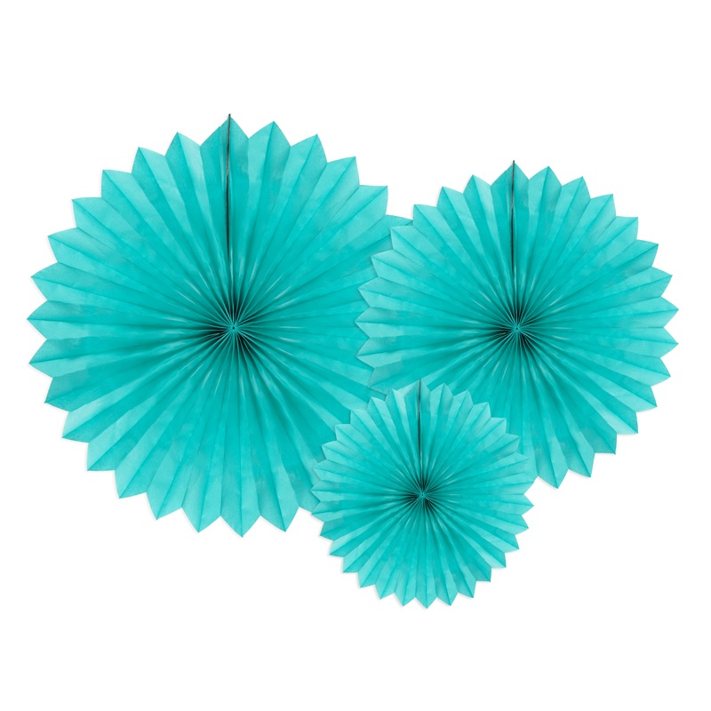 3 paper rosettes party star turquoise