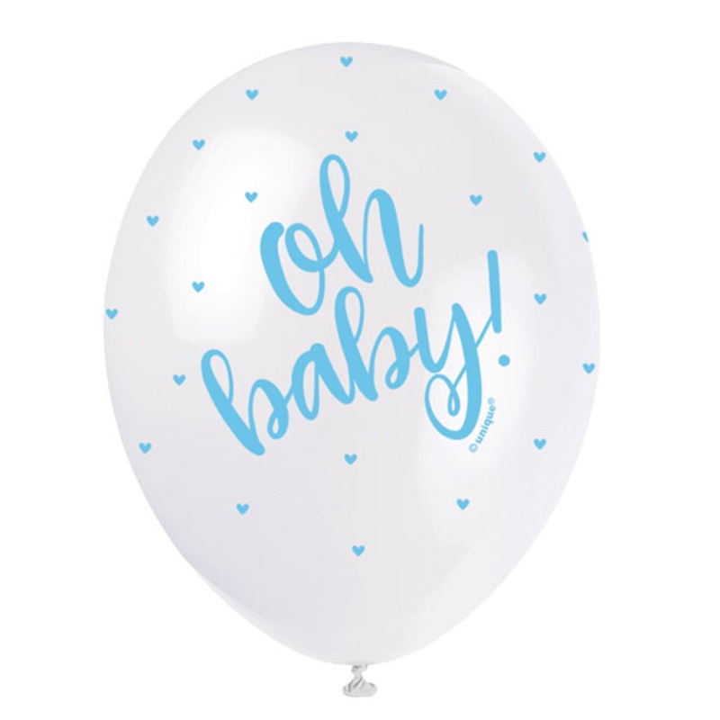 5 Baby Party Luftballons in Wei OH Baby in Blau bedruckt