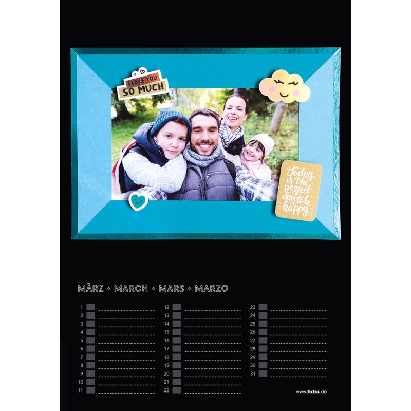 Bastel Dauerkalender 170g/m Druck silber Spiralbindung schwarz DIN A4