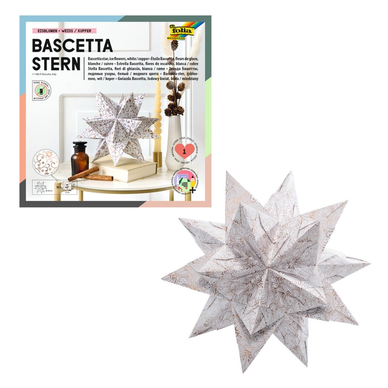 Bastelset Bascetta Stern Ornament 20cm 115g/m wei/kupfer 15x15cm 32 Blatt