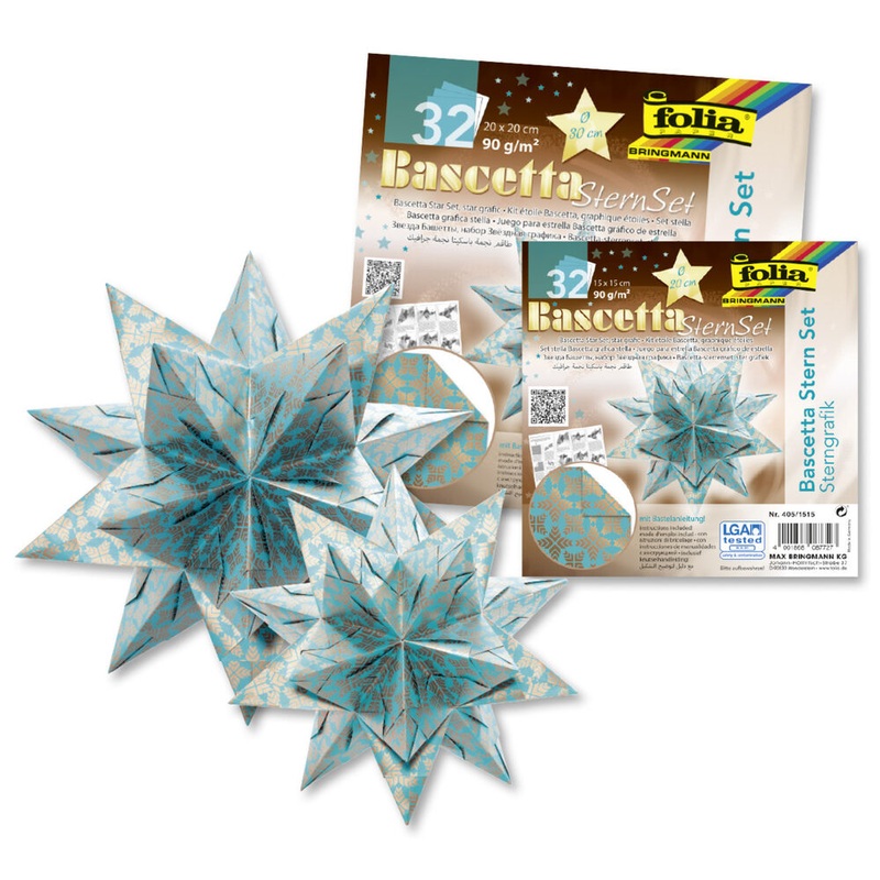 Bastelset Bascetta Stern Sterngrafik 30cm 115g/m trkis/kupfer 20x20cm 32 Blatt