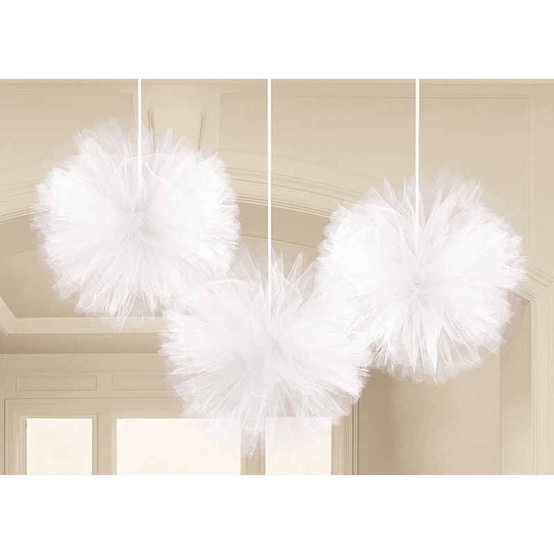 Tulle decorative balls Happy End White 30.4cm