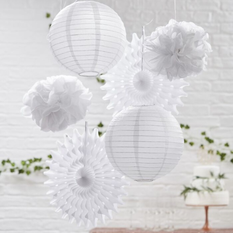 White hanging decoration mix 6 pieces