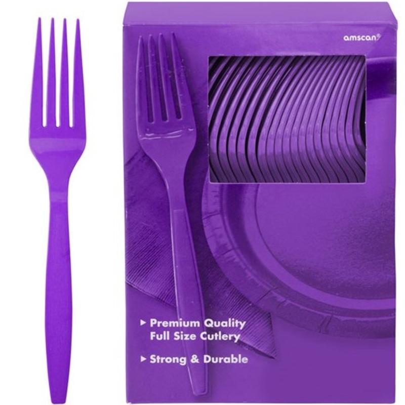 100 reusable plastic forks purple