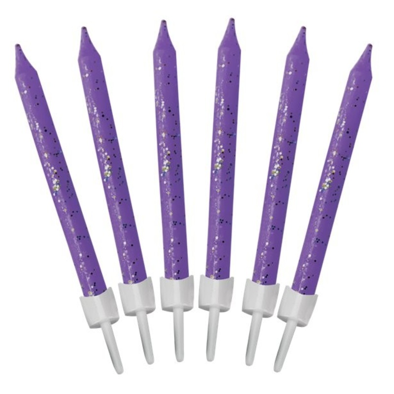 12 Sparkling purple cake candles 6cm