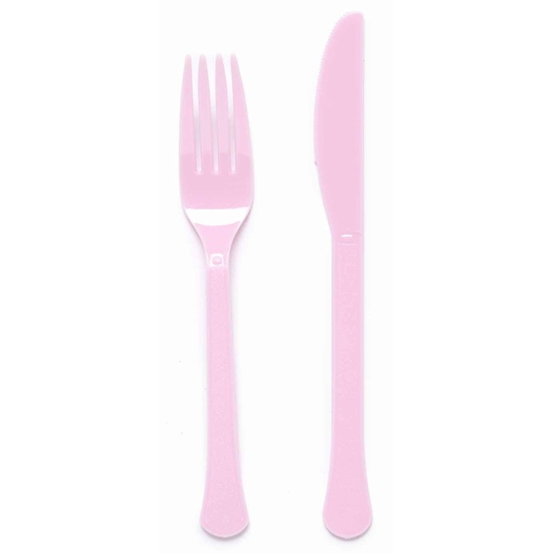 24 Marshmallow Pink Fork and Spoon Reusable