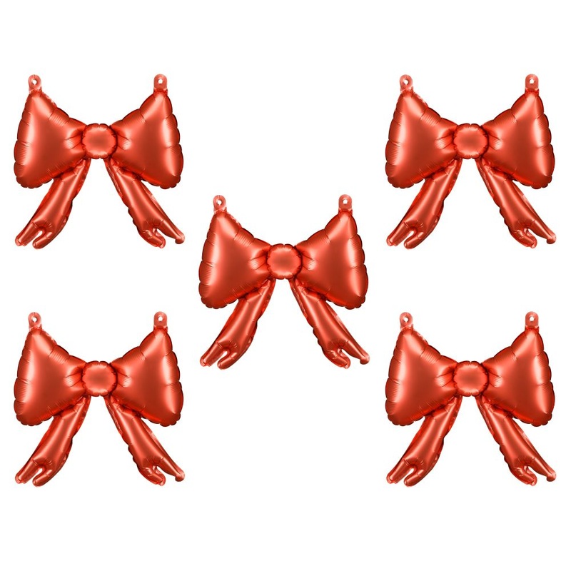 5 bow-shaped foil balloons in red