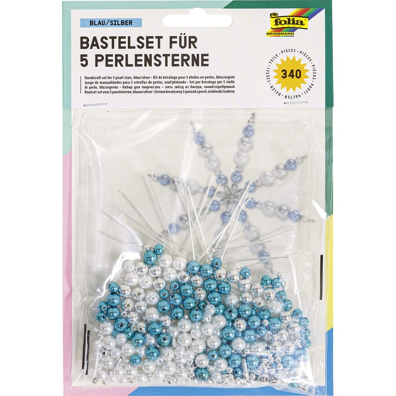 Bastelset Perlensterne fr 5 Sterne blau/silber 340 Teile