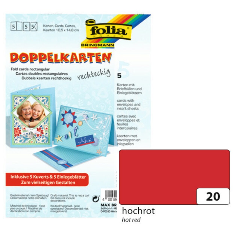 Doppelkarten mit Umschlag rechteckig mit Kuverts rot 10,5x14,8cm 5 Stck
