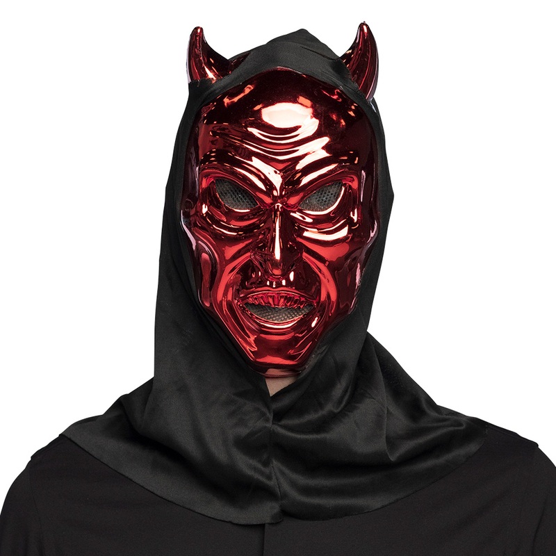 Gesichtsmaske Schillernde Teufel mit Kapuze rot