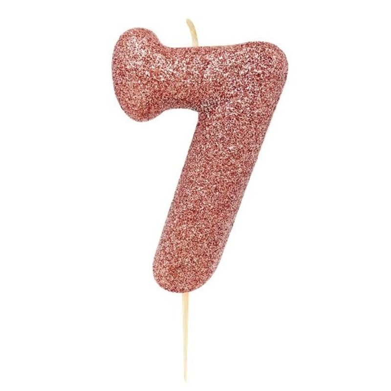 Glittering number 7 cake candle rose gold 7cm