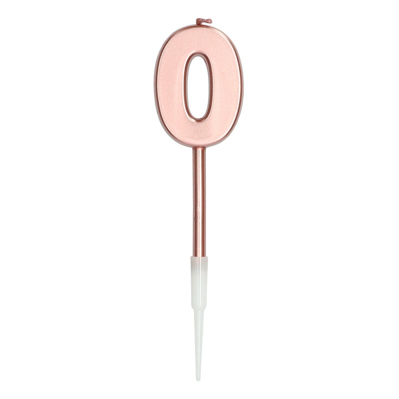 Number 0 Candle Rose Gold Metallic