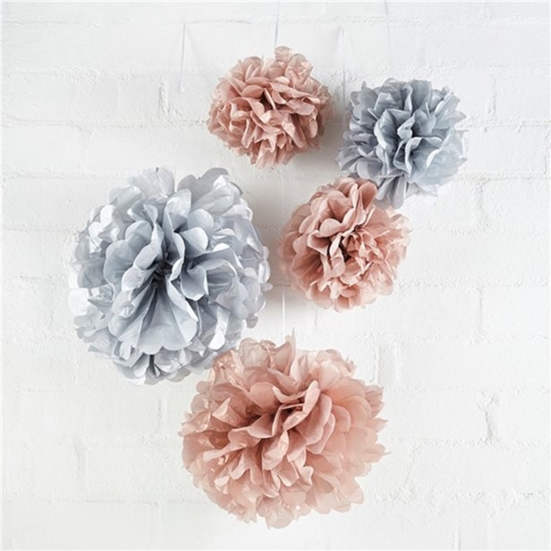 Paper pompoms gray-ros 5 pieces