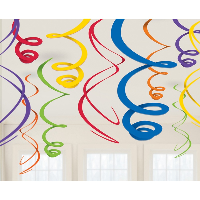 12 Spiral Streamers Colourful Fiesta 55cm