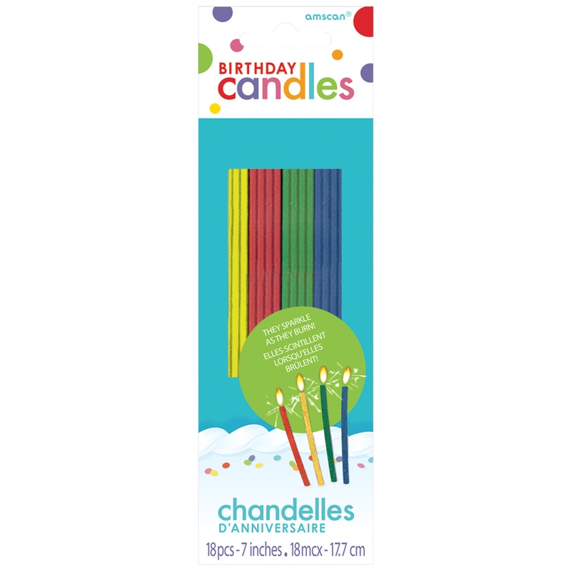 18 colored sparkling candles 17.8cm