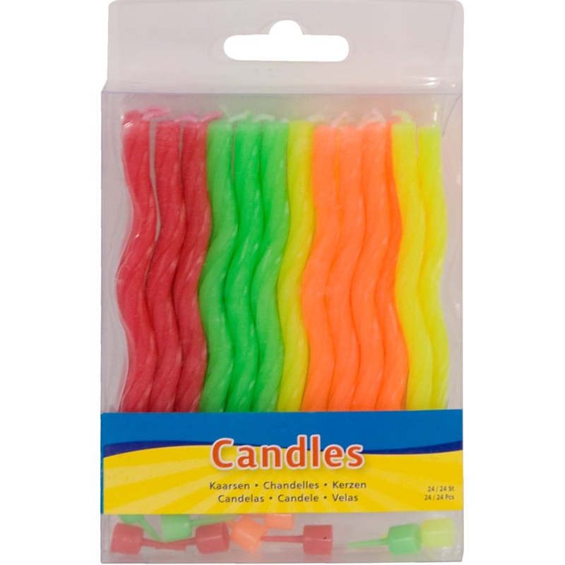 24 wavy neon candles with 12 holders
