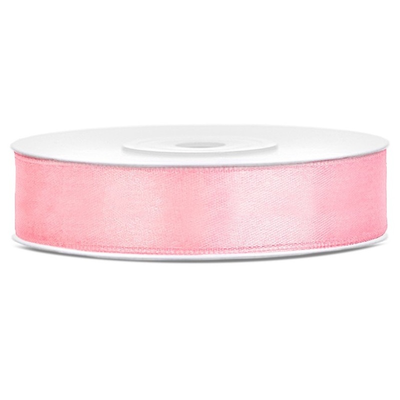 25m satin ribbon, light pink, 12mm wide