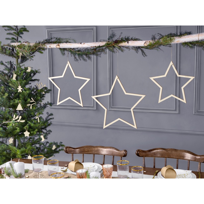 3 Wooden Star Decorations