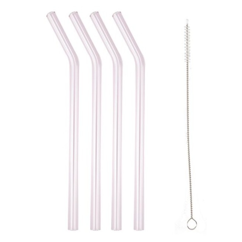 4 pink glass straws with brush