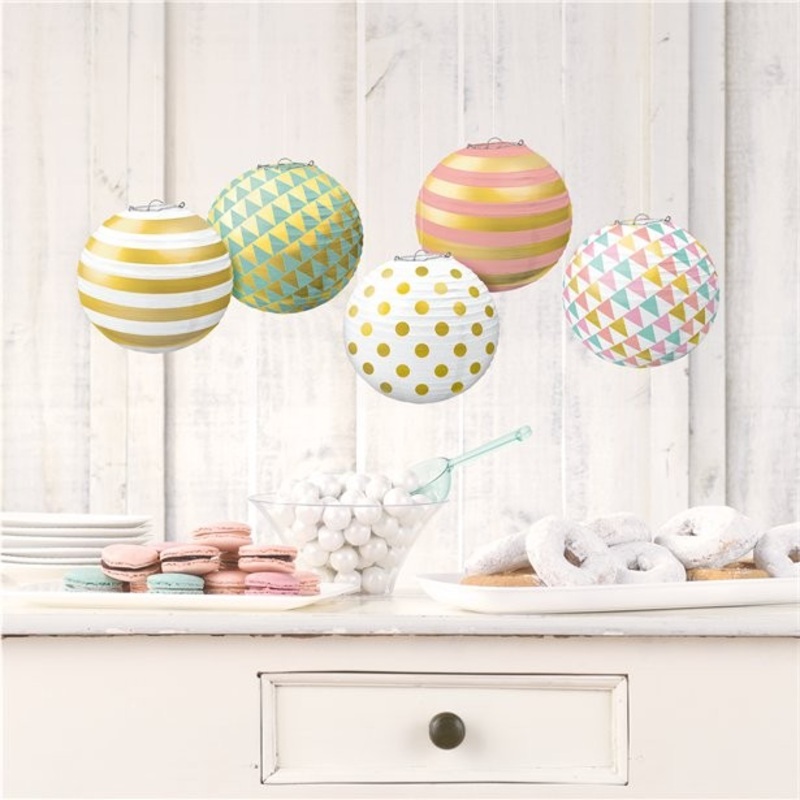 5 small paper lanterns pastel metallic